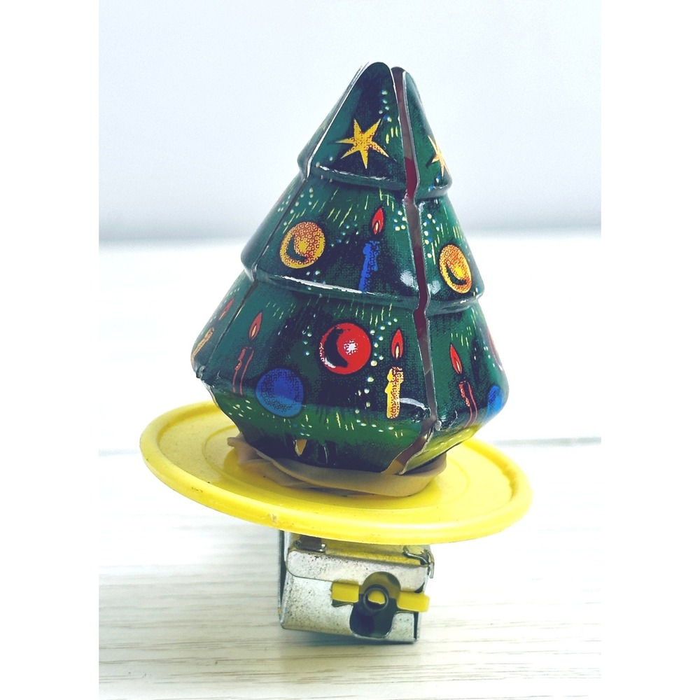 Vintage Tin Litho Spinning Christmas Tree w/Hidden Santa Push Spinner Toy Japan - Picture 3 of 4
